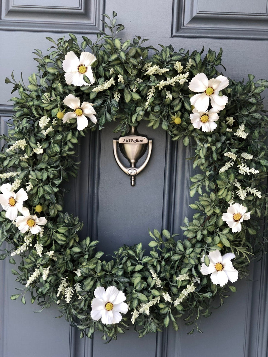 Eucalyptus and white flower Wreath front door, All Seasons, Cottagecore, rustic farmhouse,Home Decor, 18”, 22”, 30”