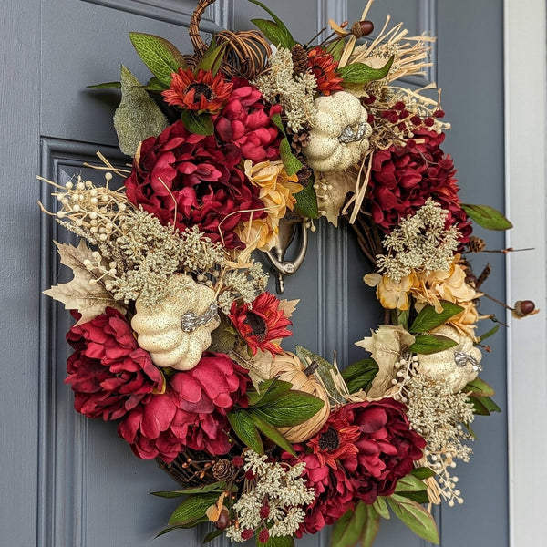 Fall Florals Wreath | Front Door Wreath | Pumpkin Wreath | Farmhouse Wreath | Cottage Wreath