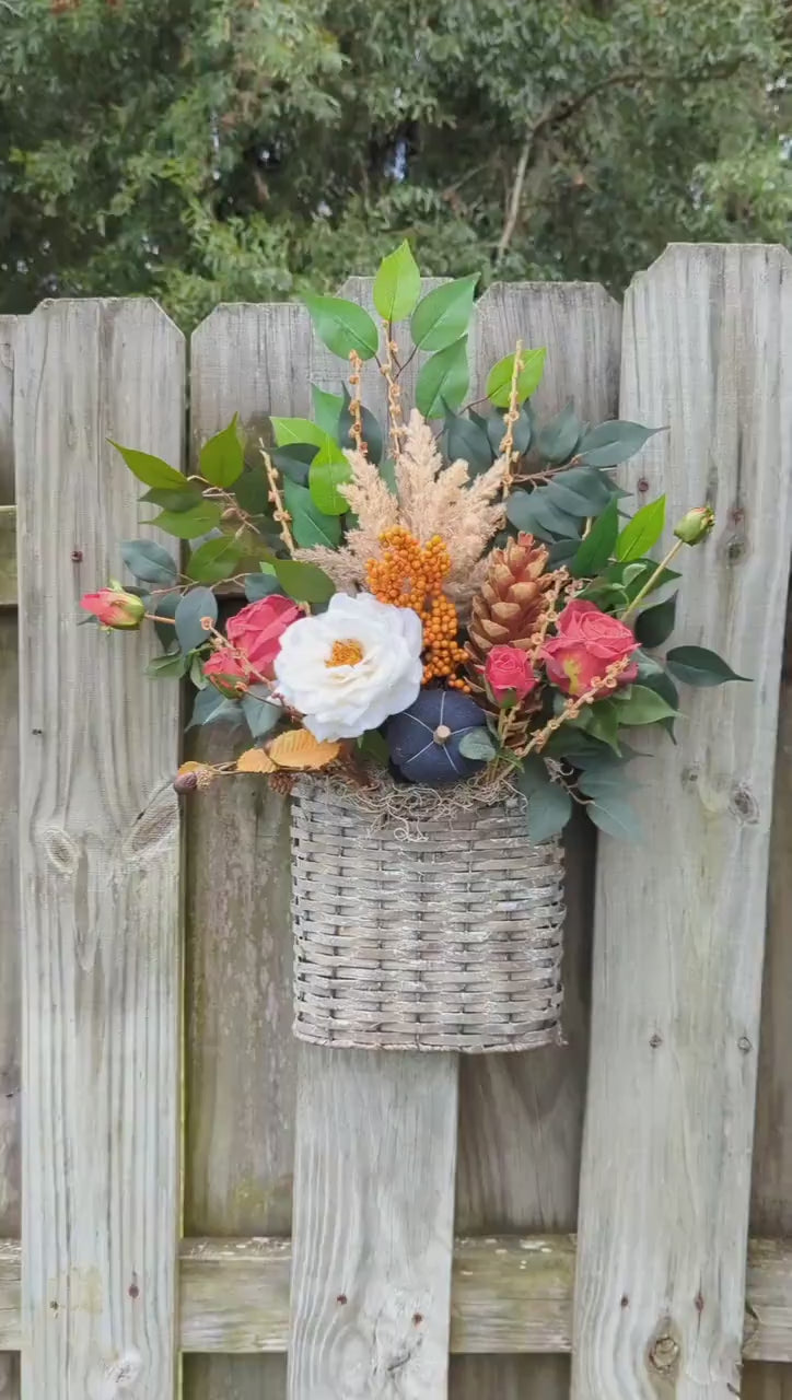 Fall front door wicker basket, Autumn door decor, entryway fall basket, Housewarming gift, realtor closing gift, thanksgiving basket gift