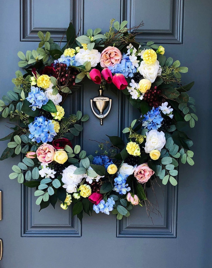 Spring wreath for front door, farmhouse interior wall decor,