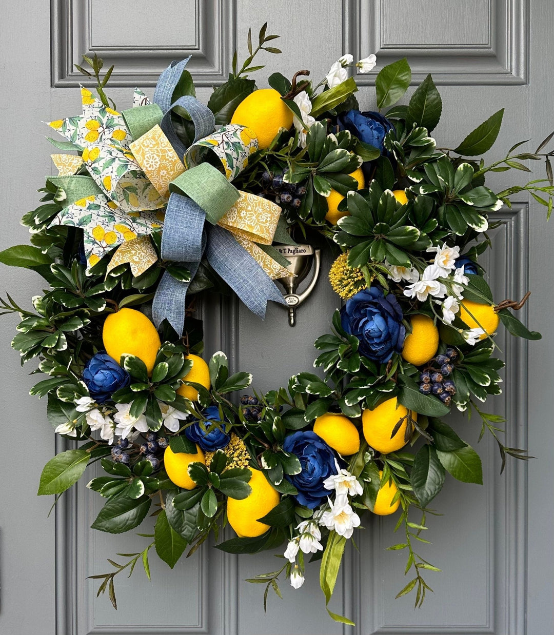 Summer lemon and blueberry wreath for front door
