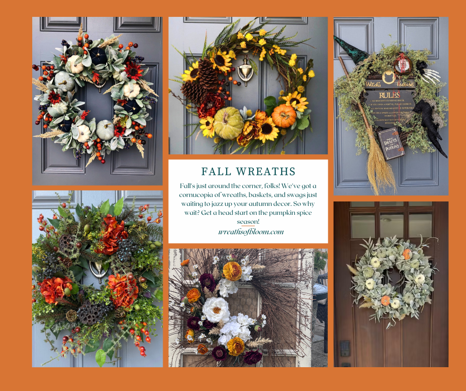 Image of several fall wreaths 