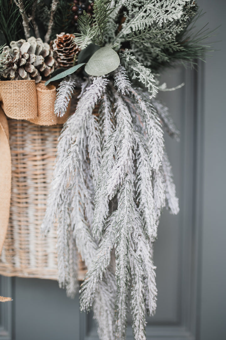 Cozy Winter Basket with Snowy Pine