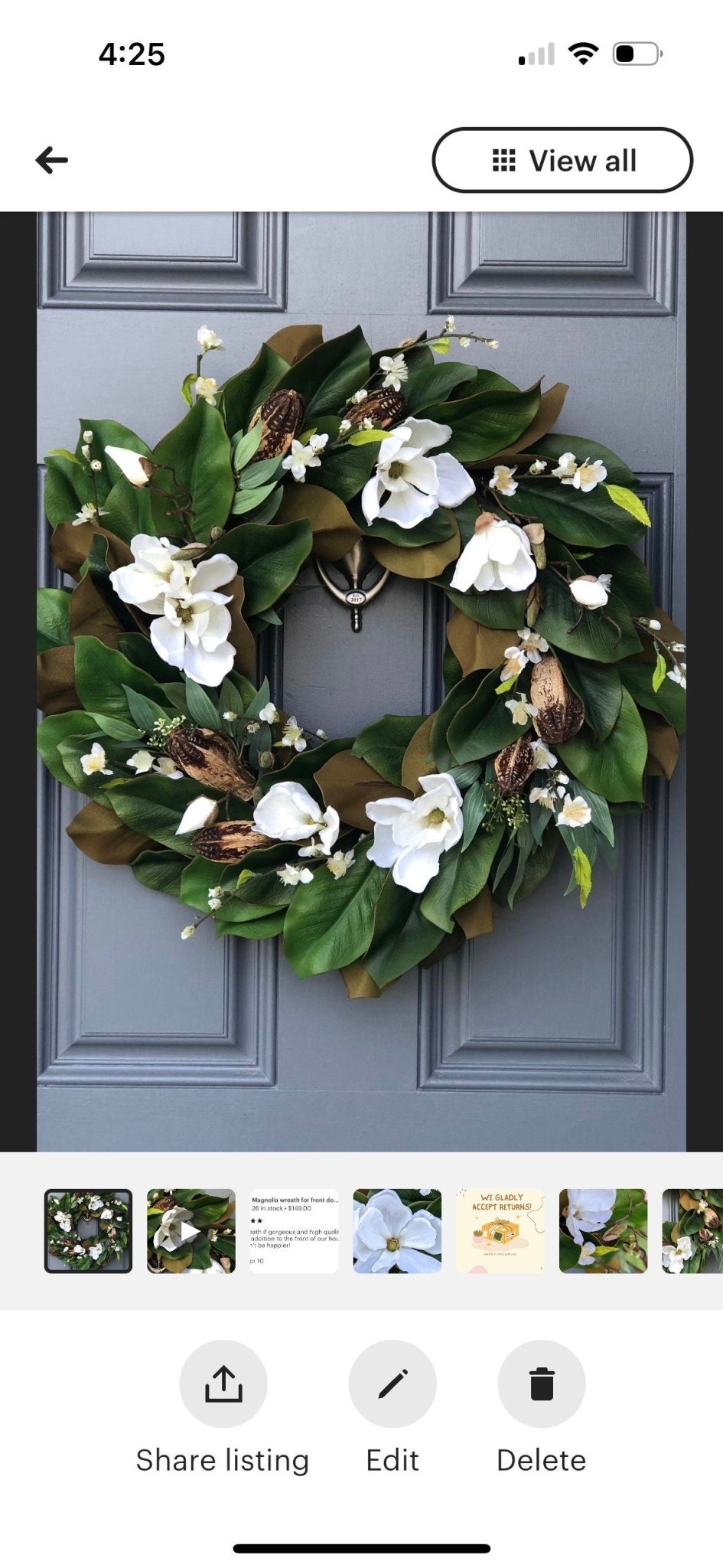 Basket for front door with magnolia florals greenery, natural branches and pods 24"x21"x5. Matches wreath!!!