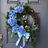 Blue hydrangea front door wreath