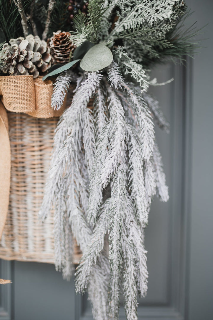 Cozy Winter Basket with Snowy Pine