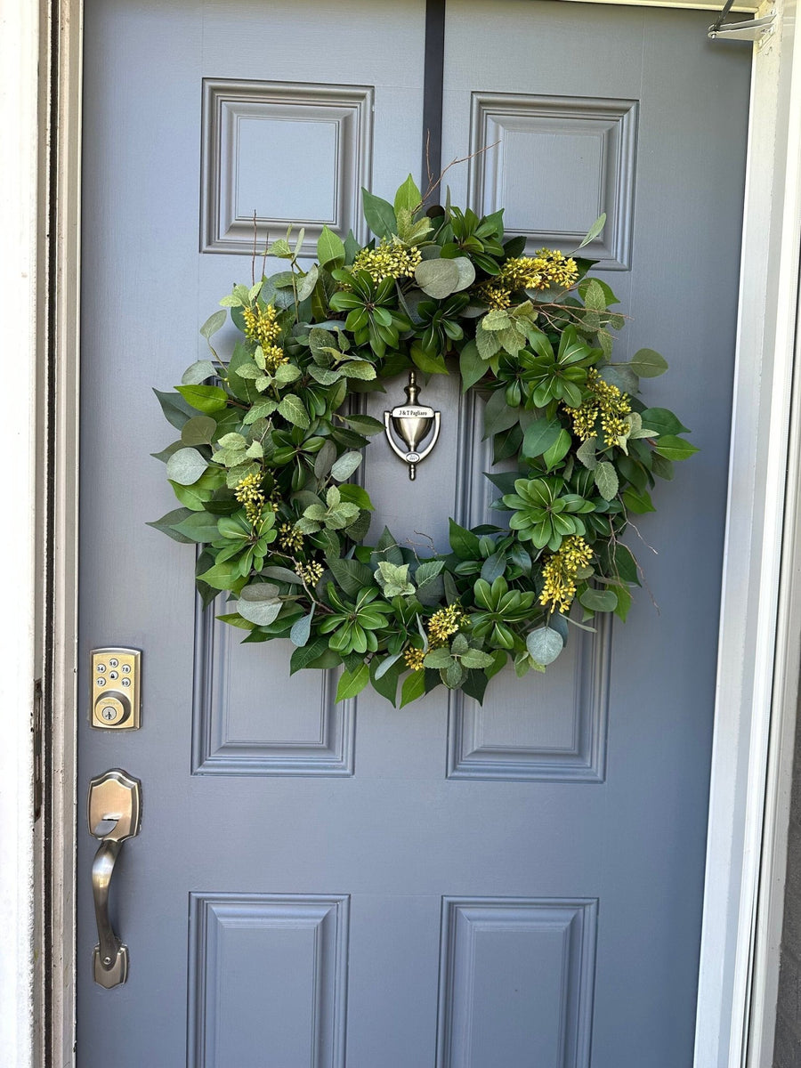 Eucalyptus and Greenery Wreath with Yellow Flowers