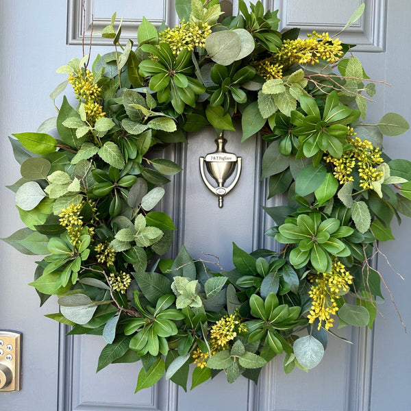 Eucalyptus and Greenery Wreath with Yellow Flowers