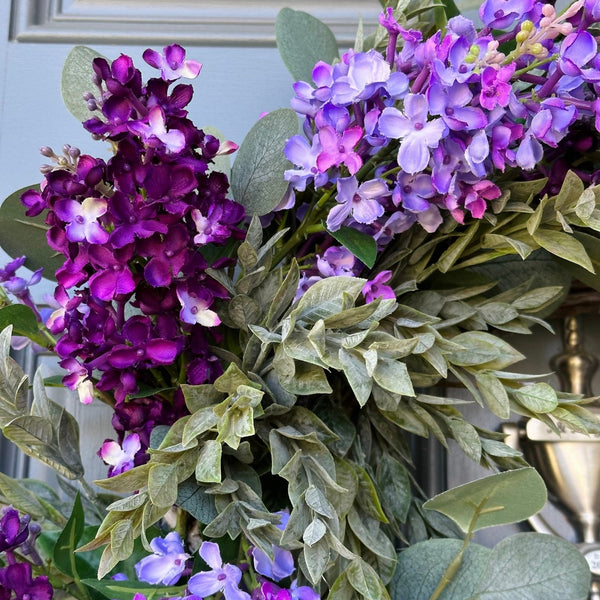 Eucalyptus and lilac front door wreath