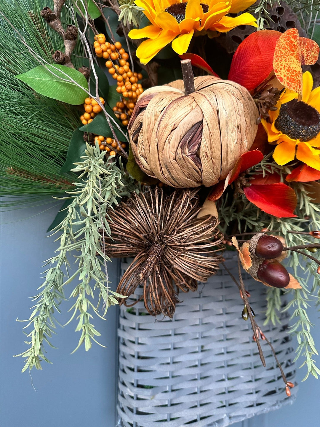 Fall basket wreath for front door