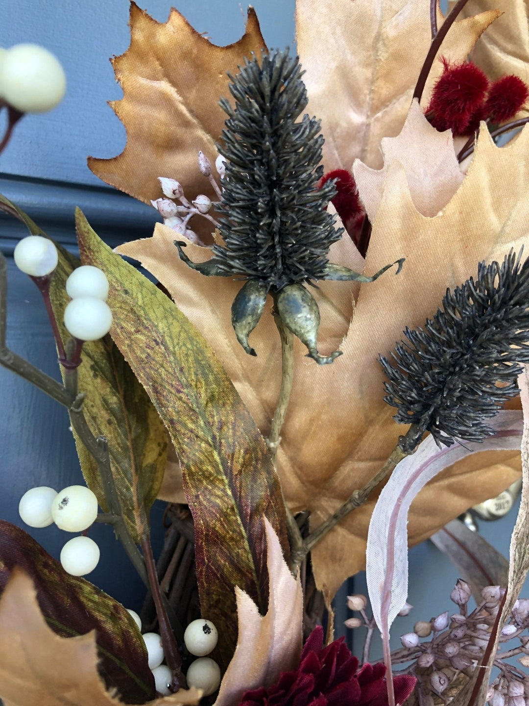 Fall boho beige maple leaf front door wreath