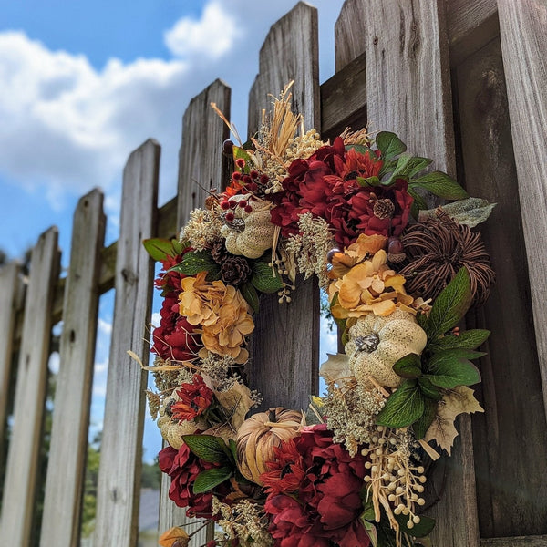 Fall Florals Wreath | Front Door Wreath | Pumpkin Wreath | Farmhouse Wreath | Cottage Wreath