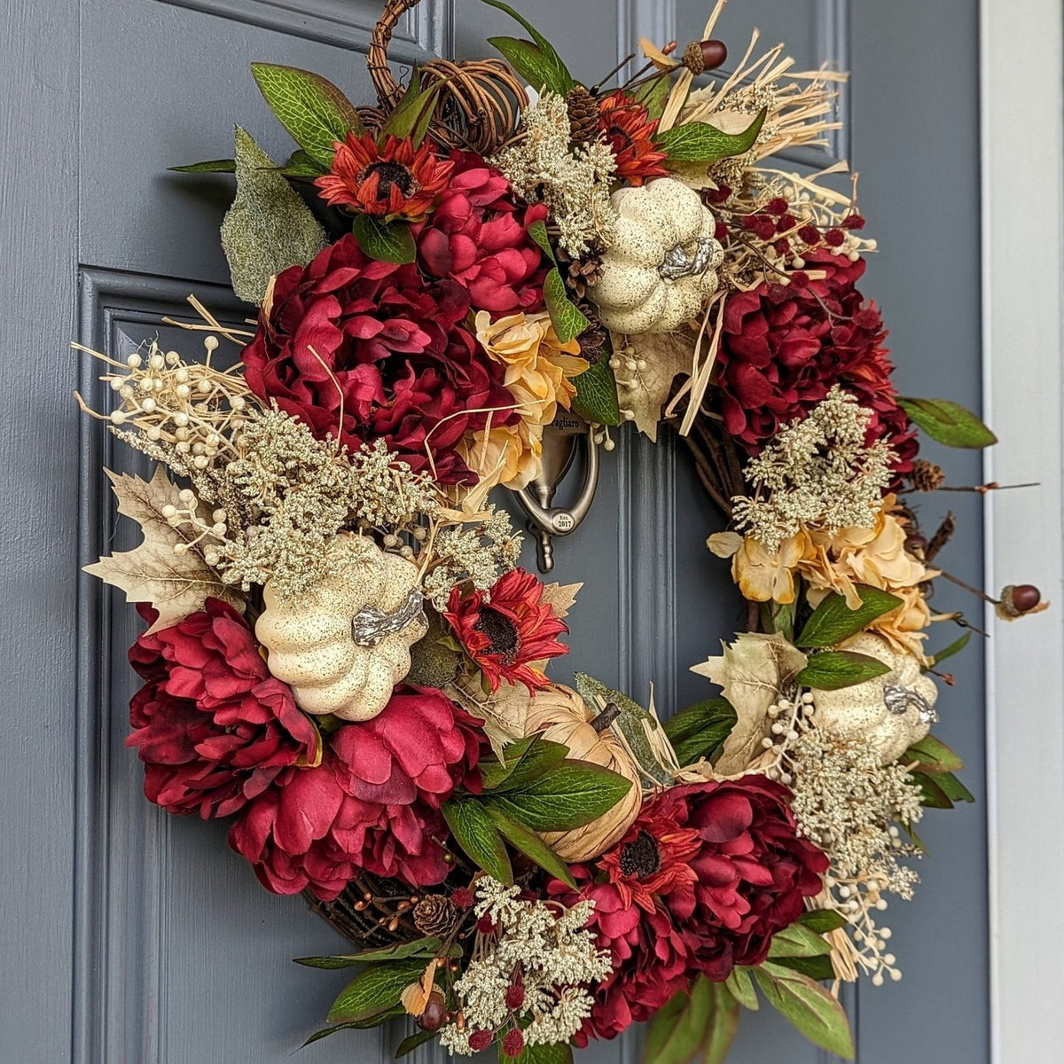 Fall Florals Wreath | Front Door Wreath | Pumpkin Wreath | Farmhouse Wreath | Cottage Wreath