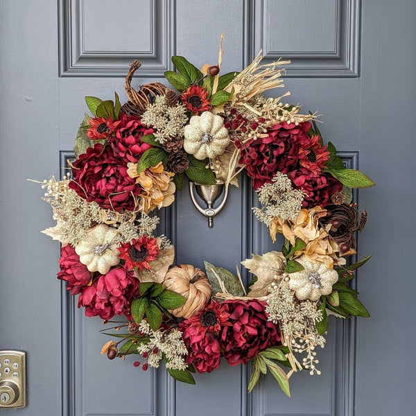 Fall Florals Wreath | Front Door Wreath | Pumpkin Wreath | Farmhouse Wreath | Cottage Wreath