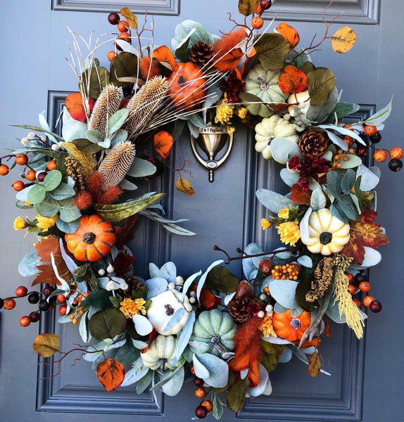 Autumn Wreath, deals fall leaves, football Mums, cabbage roses and bittersweet, Thistles and Bittersweet, Fall front door, Farm house Wreath