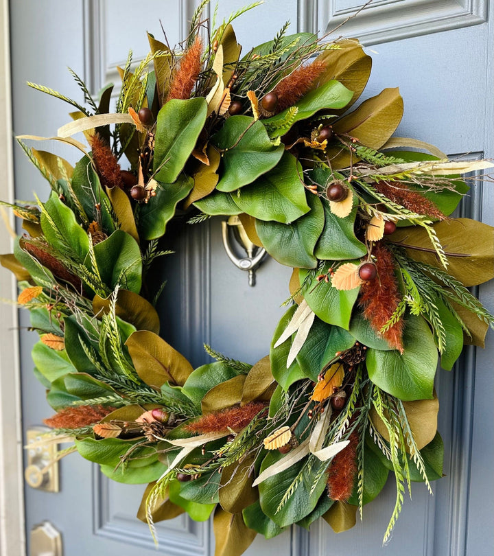 Fall magnolia front door wreath