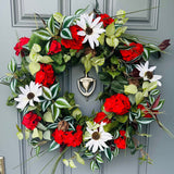 Front door geranium wreath