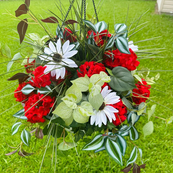 Front door geranium wreath