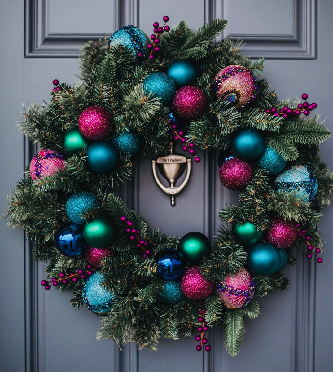 Handcrafted Christmas Pine Wreath with Purple