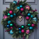 Handcrafted Christmas Pine Wreath with Purple