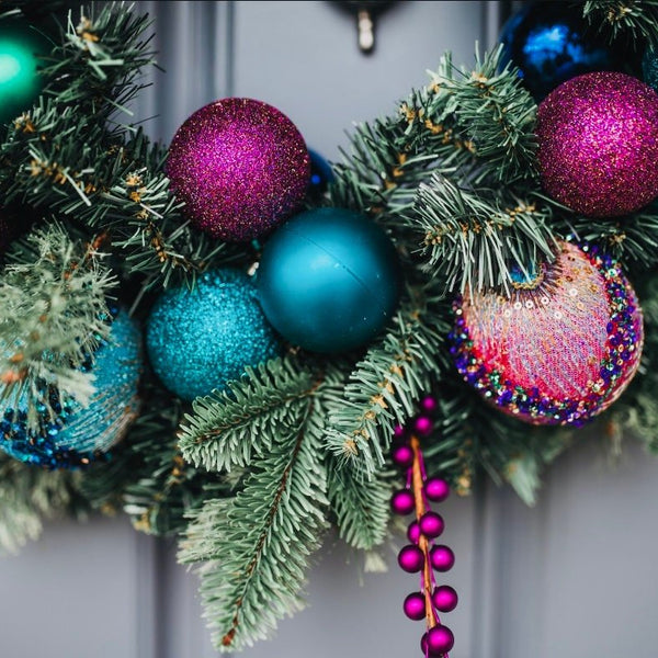 Handcrafted Christmas Pine Wreath with Purple