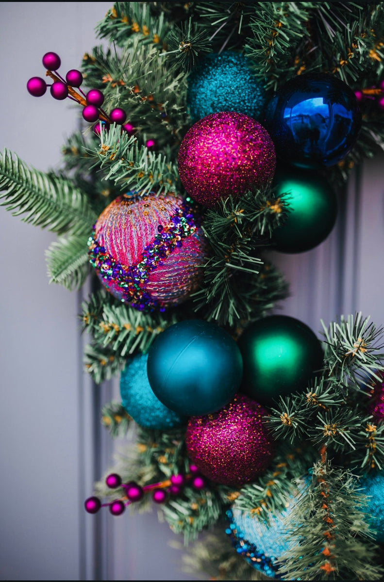 Handcrafted Christmas Pine Wreath with Purple