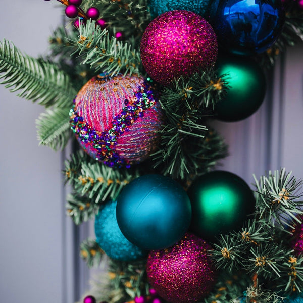 Handcrafted Christmas Pine Wreath with Purple