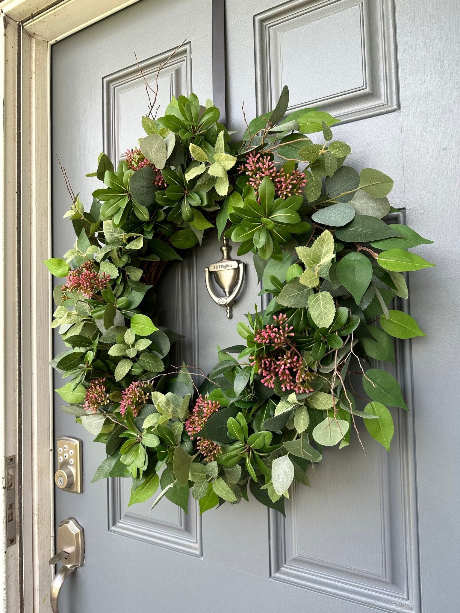Create a Cheerful Entry - Greenery & Pink Sedum Wreath – Wreaths