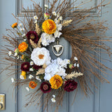 Wreath for your front door, handmade rustic wreath with a boho flare.Covered in hydrangeas, peonies, roses, daisies to welcome your guest!