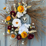 Wreath for your front door, handmade rustic wreath with a boho flare.Covered in hydrangeas, peonies, roses, daisies to welcome your guest!