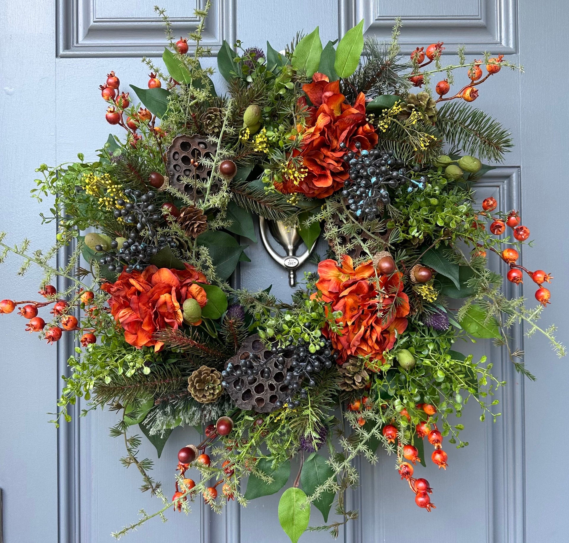  Wreath for front door, everyday wreath, housewarming gift, Thanksgiving wreath, year round , Fall wreath, farmhouse decor,hydrangea wreath