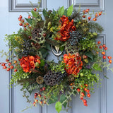 Rustic fall mini wreath set comes in pairs for back of chairs | Harvest wreath | housewarming gift | farmhouse rust hydrangea autumn wreath.