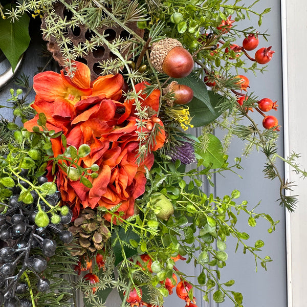 Wreath for front door, everyday wreath, housewarming gift, Thanksgiving wreath, year round , Fall wreath, farmhouse decor,hydrangea wreath