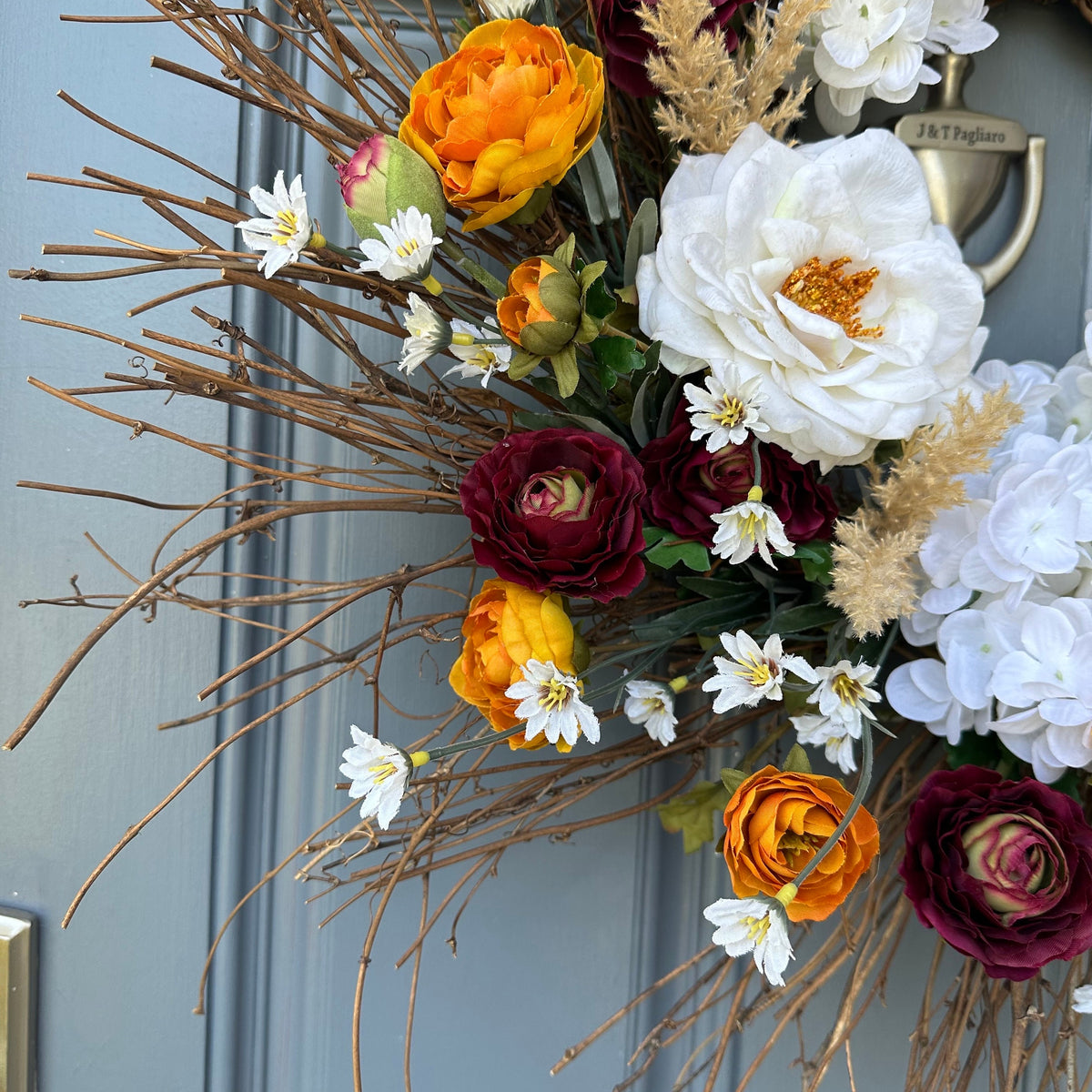 Wreath for your front door, handmade rustic wreath with a boho flare.Covered in hydrangeas, peonies, roses, daisies to welcome your guest!