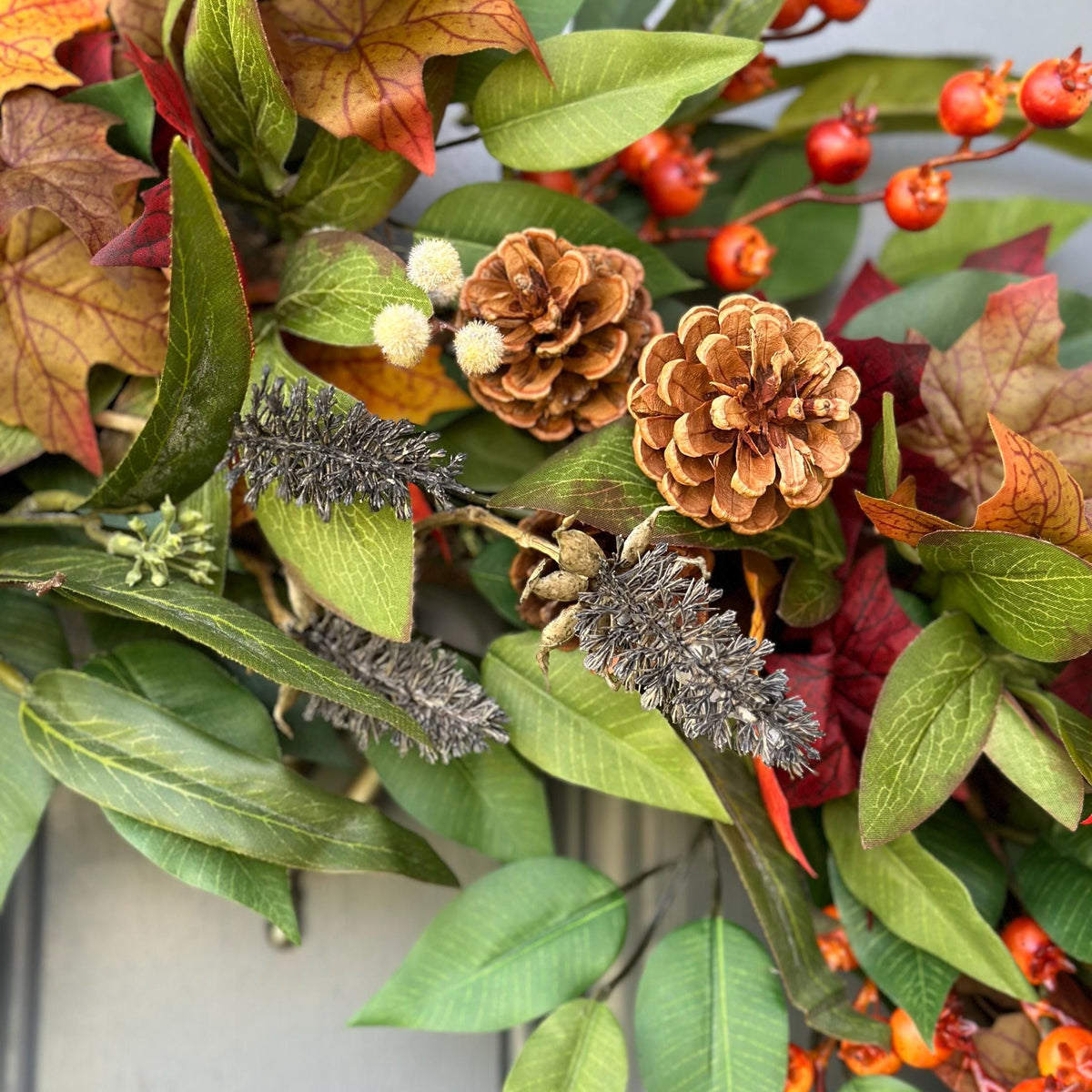 Fall front door eucalyptus wreath, Autumn wreath, Thanksgiving hostess gift, Harvest wreath, Fall foliage porch decor, Housewarming gift.