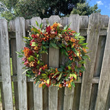 Fall front door eucalyptus wreath, Autumn wreath, Thanksgiving hostess gift, Harvest wreath, Fall foliage porch decor, Housewarming gift.