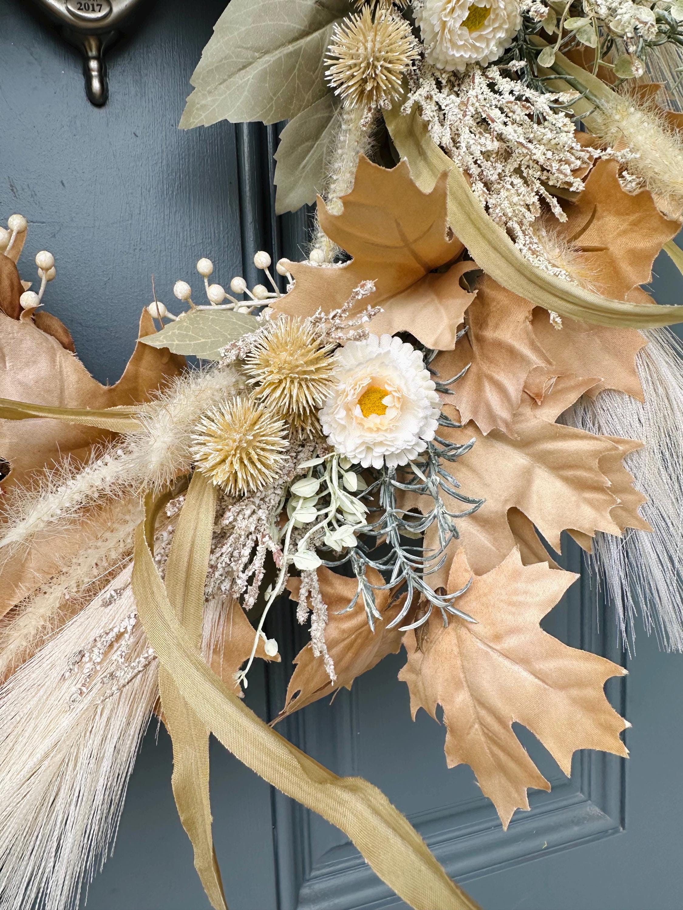 Boho wreath, fall boho wreath, fall wreath, whimsy hot fall, fall foliage, pampas grass, fall floral, autumn wreath, cream fall, eucalyptus