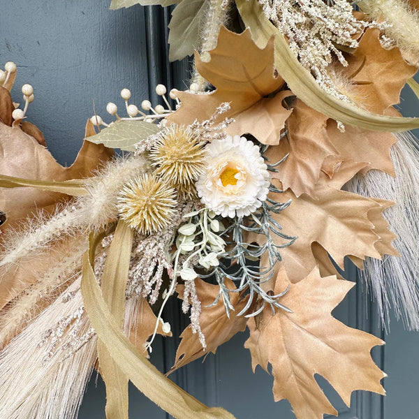 Boho fall wreath for front door, Pampas grass and natural textures, Neutral cream and white autumn wreath, Housewarming gift, Entryway decor