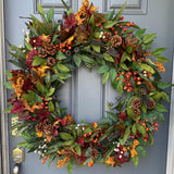 Fall front door eucalyptus wreath, Autumn wreath, Thanksgiving hostess gift, Harvest wreath, Fall foliage porch decor, Housewarming gift.