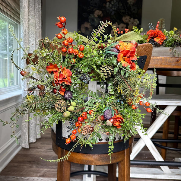 Rustic fall mini wreath set comes in pairs for back of chairs | Harvest wreath | housewarming gift | farmhouse rust hydrangea autumn wreath.