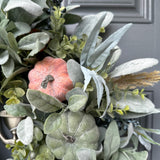 Detail image of Autumn Harvest Lamb's Ear and Pumpkins Wreath