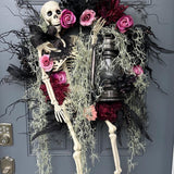 Halloween skeleton door wreath with a lantern that lights up, Moveable 36