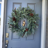 Winter front door wreath with brass bells, rustic pine wreath, housewarming gift for her,