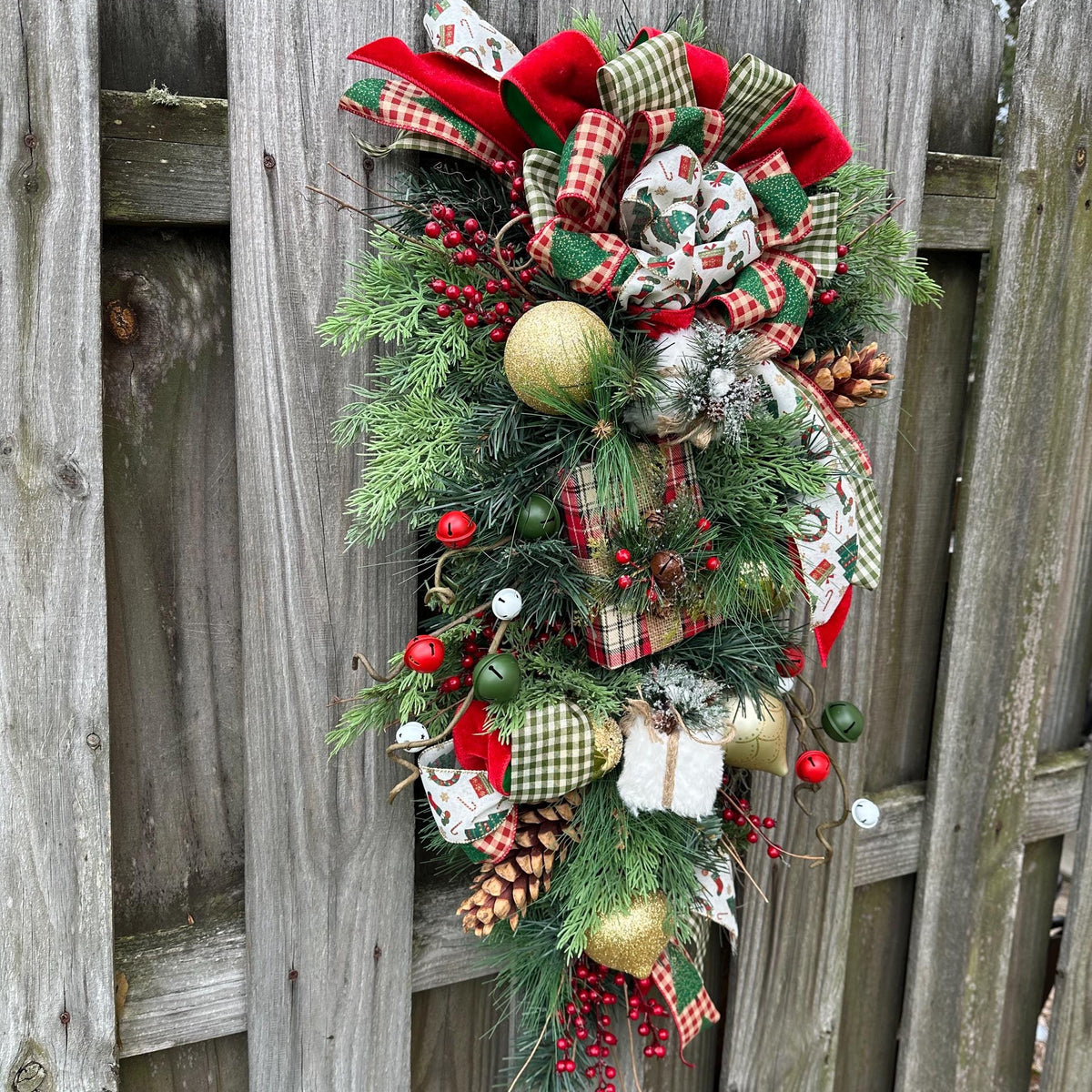 Christmas front door swag, winter swag, Rustic swag, holiday door decor, Christmas pine decor, porch swag, Christmas wreath, XL Swag 38x18x9