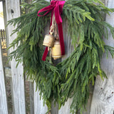 Norfolk pine front door wreath with brass bells, winter wreath, Christmas door wreath, gift for home decor lovers, perfect for winter season