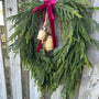 Norfolk pine front door wreath with brass bells, winter wreath, Christmas door wreath, gift for home decor lovers, perfect for winter season