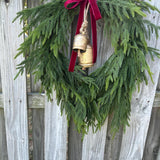 Norfolk pine front door wreath with brass bells, winter wreath, Christmas door wreath, gift for home decor lovers, perfect for winter season