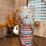 Personalized fall tumbler, book and fall lovers cup with lid and straw. Matching accessories.