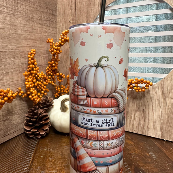 Personalized fall tumbler, book and fall lovers cup with lid and straw. Matching accessories.