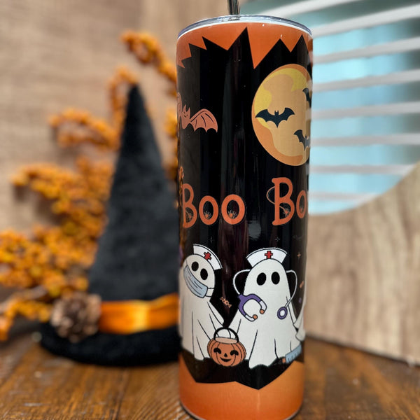 Personalized halloween nurses tumbler, Ghost cup with straw and lid, Nurses tumbler, Halloween nurses,